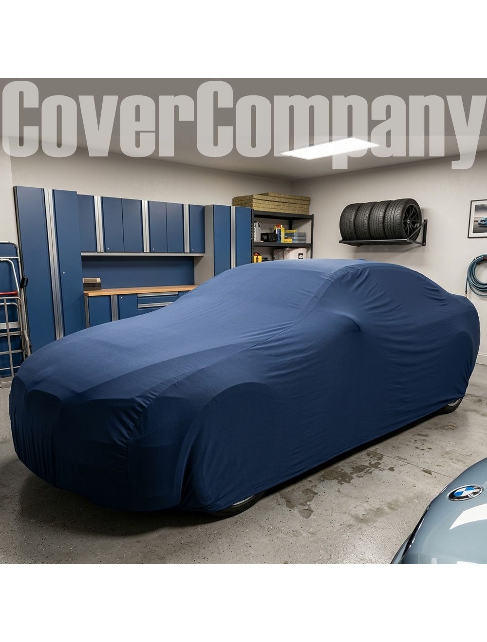 telo copriauto auto bmw blu per garage interno